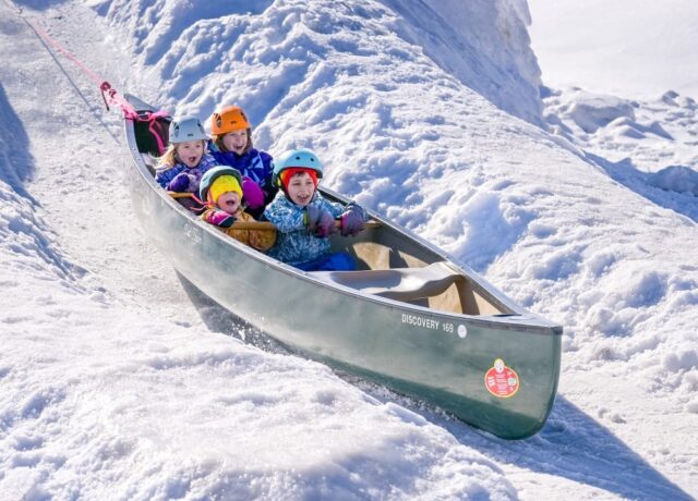 Canoeing in Winter on snow